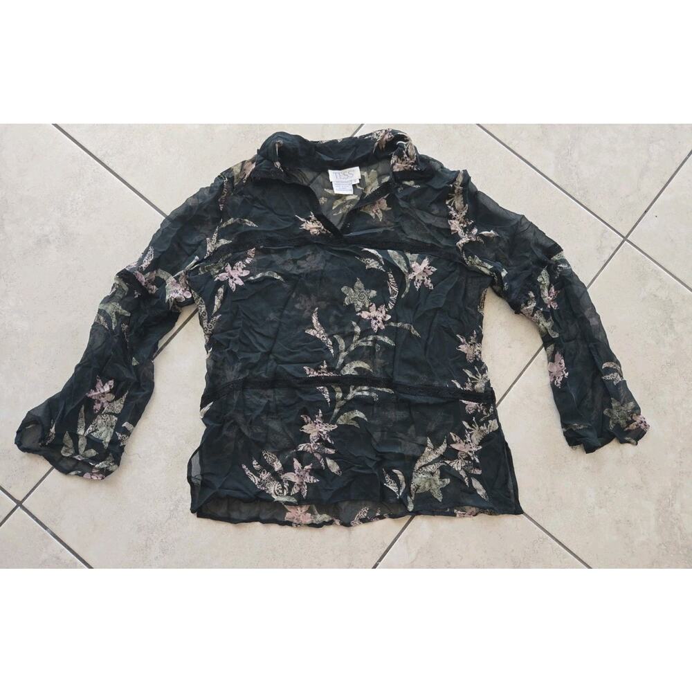 Tess Floral Ruffled Silk Top Womens 8 Sheer Vintage Fairycore Romantic